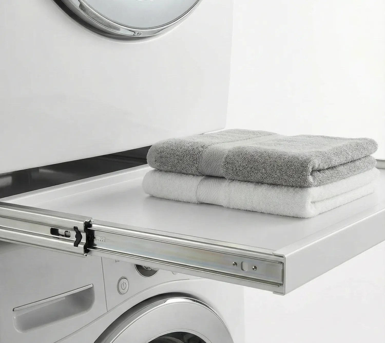 MONDII Kit Apilamiento Lavadora Secadora Universal, Bandeja Deslizante Reforzada, Soporte Antivibración 60 cm, Compatible con Todas las Marcas, Ahorra Espacio en Lavadero y Baño