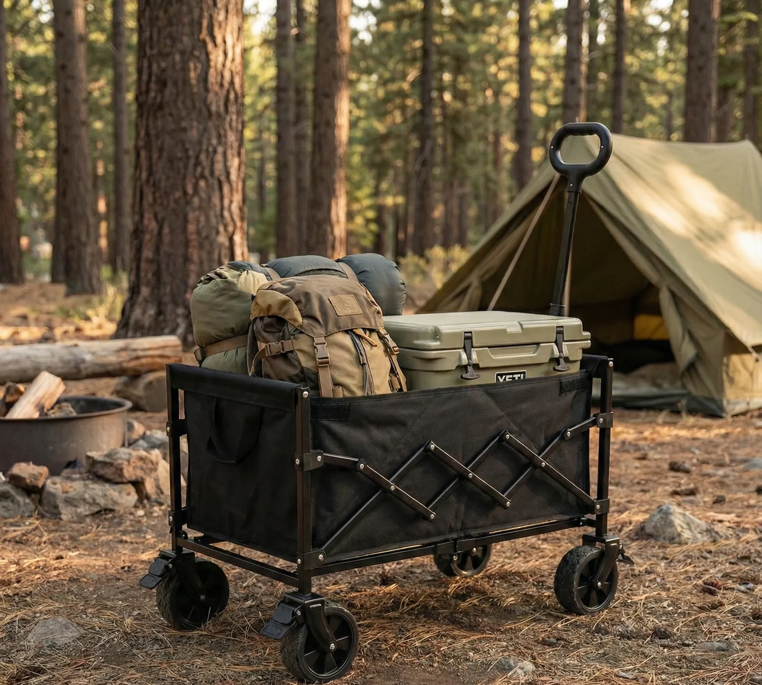 Carro Plegable de Carga con Ruedas y Freno – Camping, Jardín y Compras hasta 80 kg - Imagen 6