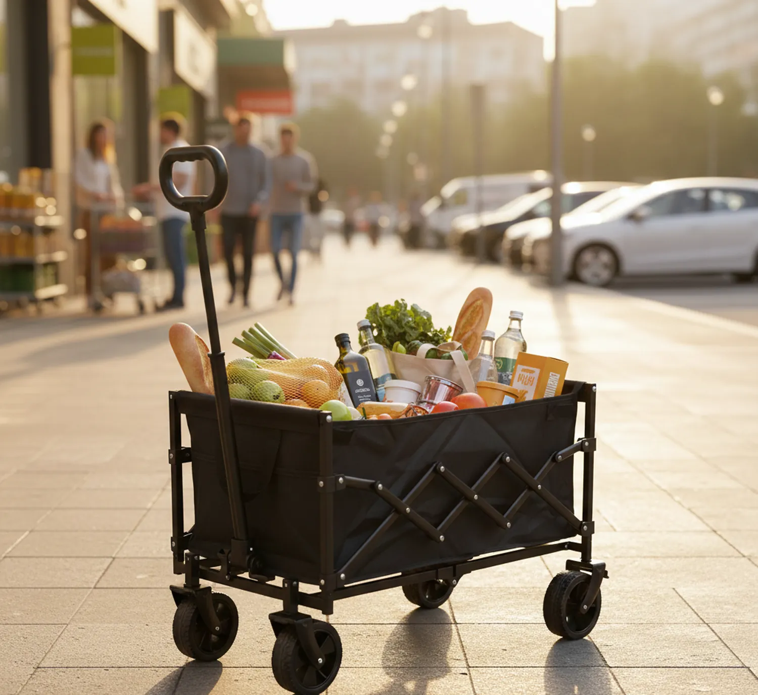 MONDII Carro de Carga Plegable 80 kg, Ruedas Grandes 360°, Freno, Carrito Playa y Camping, Carro Auxiliar para Compras y Jardín, Mango Ajustable